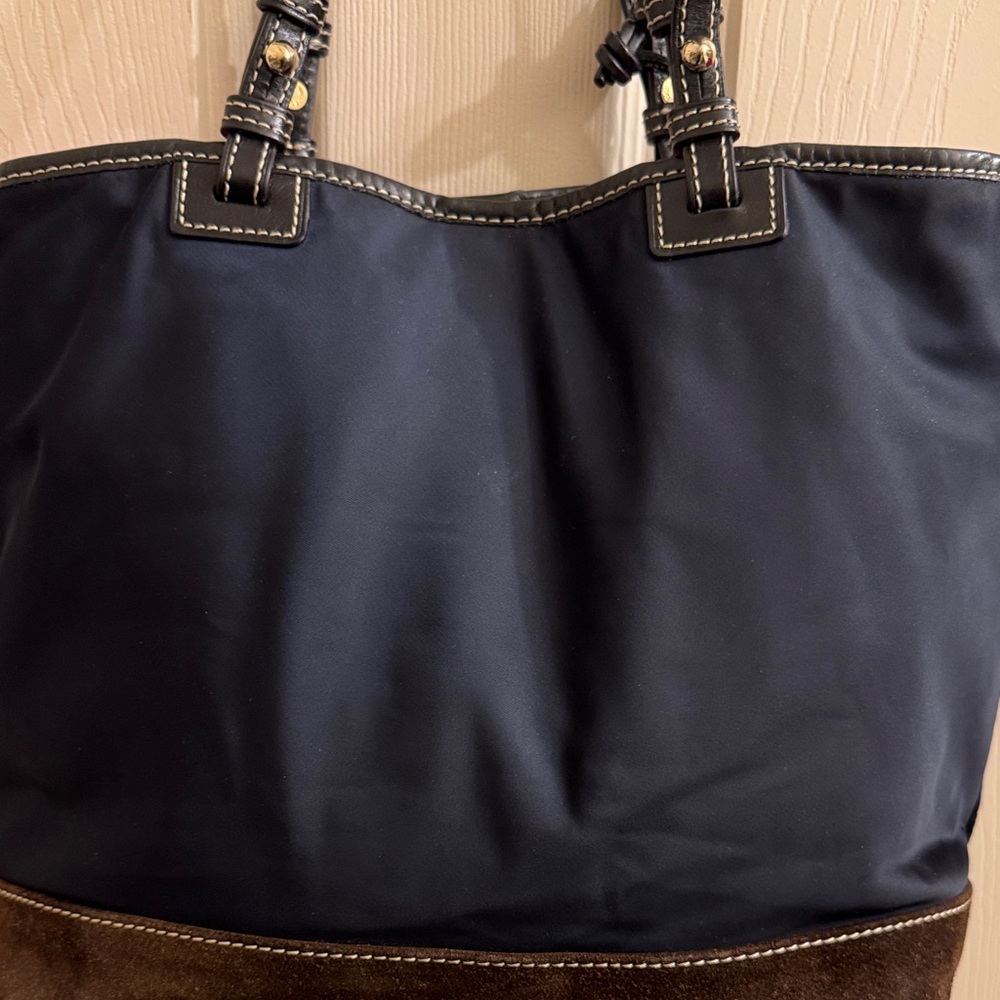 Dooney & Bourke Black Nylon Tote with Brown Suede Base - Picture 7 of 13